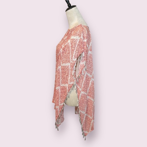 Chicos Boho Poncho Geometric print Long line Tassel Top Size Women’s S/M - Picture 2 of 4